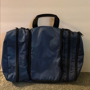 Blue Toiletry Bag with Durable Nylon and Multiple Compartments